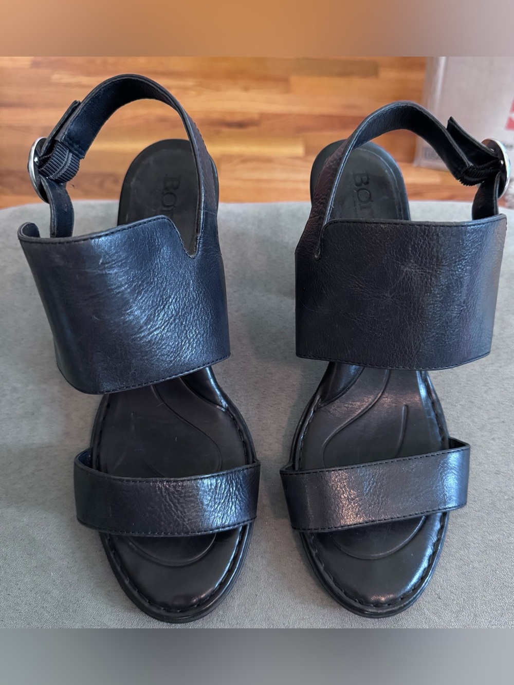 Born “Cindie” Black Leather Slingback Sandals